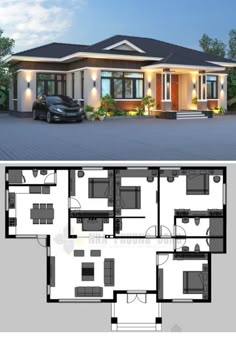 two story house plan with three car garages and an open floor living area in the middle