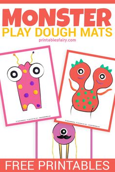 printable monster play dough mats for kids to color and paint with the letter m