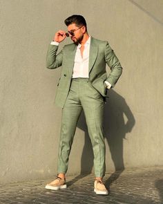 38 Suits With Sneakers Men’s Prom Pastel Green Suit, Suit With Sneakers, Bright Blue Suit, Turquoise Suit, Green Suit Men, Suede Suit, Olive Green Suit, Suits And Sneakers, Prom For Guys