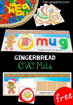 gingerbread themed cvc mats with free printables to help students learn the alphabet