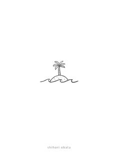 a black and white drawing of a palm tree sitting on top of a small island