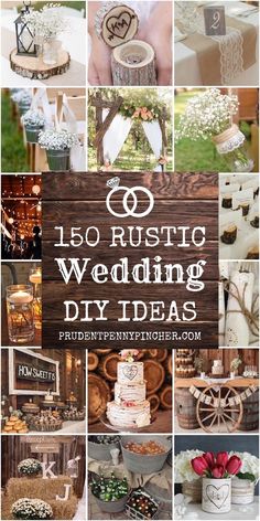 rustic wedding decorations are featured in this collage