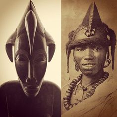 two pictures one with an african woman and the other with a man's headdress