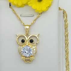 "14k Gold Plated CZ Owl Pendant Necklace. Fashion Good Luck. Oro Laminado. A B O U T We offer high quality jewelry for all. All items are nicely packaged. Thank you for shopping with us ❤️ Feel free to send a message if you have any questions! * Pendant Shape: Owl * Color: Gold * Main Stone Color: White * Metal: 14K Gold Plated * Fine_Fashion: Fashion * Main Stone: Cubic Zirconia * Brand: MyDivineSpace * Type: Necklace * Style: Pendant * Base Metal: Alloy * Theme: Animals & Insects * size: 1,25\ 14k Gold Plated Jewelry, Owl Pendant Necklace, Owl Jewelry, Owl Pendant, Necklace Fashion, God Bless You, Chain Pendant, Fashion Jewelry Necklaces, Fashion Mode