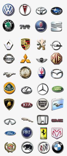 a bunch of different types of logos on a white background, including cars and trucks