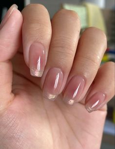 Shimmery Almond Acrylic Nails, Short Square Jelly Nails, Classic Nails Elegant Spring, Short Velvet Nails, Cirque Colors Jelly, Short Gel Nails Aesthetic, Natural Aura Nails, Sheer French Tip Nails, Shimmery French Tip Nails