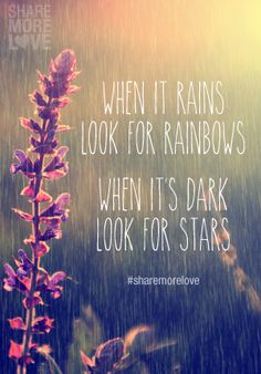 a purple flower with the words when it's raining, look for rainbows