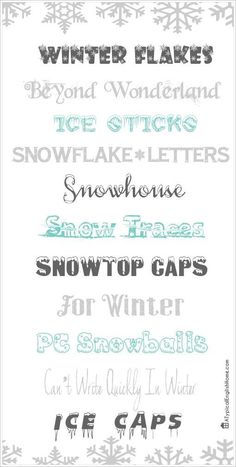 some type of font with snowflakes on the top and bottom, in different colors