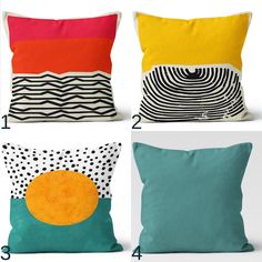 four pillows with different designs on them