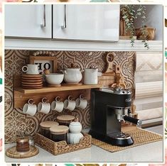 Looking to create a cozy coffee corner in your kitchen? Check out these 10 genius coffee bar ideas that will transform your space into a caffeine lover's dream. From sleek and modern designs to rustic and charming setups, find inspiration to elevate your morning routine. Whether you're a latte lover or a cappuccino connoisseur, these coffee bar ideas will make your kitchen the ultimate destination for your daily brew. Say goodbye to boring mornings and hello to a stylish and functional coff... Kaffe Station, Vibey Apartment, Valentines Table, Men Bedroom, Coffee Station Kitchen, Kitchen Countertop Decor, Coffee Bar Design, Design Café