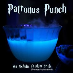 a blue bowl with steam rising from it and the words patronus punch above it