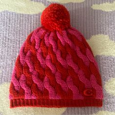 Nwt Coach Pink Red Knit Pom Pom Winter Beanie Hat Co100181 Matching Mittens For Sale As Well. Red Knit Winter Hat, Red Knit Casual Beanie, Cozy Red Beanie For Fall, Cozy Red Hat For Cold Weather, Cozy Red Knitted Beanie, Red Knitted Hat For Cold Weather, Cozy Red Knitted Hat, Red Knitted Hat For Fall, Red Beanie For Cold Weather