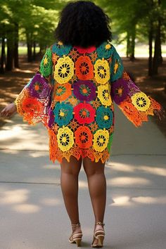 Xpluswear Design Plus Size Beach Cover Ups Casual Multicolor Colorblock Spring Summer Long Sleeve Crochet Cover Ups Plus Size Beach Cover Ups, Long Sleeve Crochet, Summer Long Sleeve, Plus Size Beach, Crochet Cover, Sleeve Crochet, Plus Size Swim, Beach Cover Ups, Trendy Prints