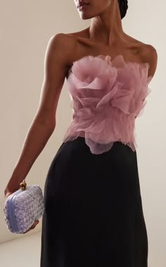 Corseted Ruffled Silk Gown By Marchesa | Moda Operandi Marchesa Resort 2023, Luxury Black Corset With Ruffles, Marchesa Midi Dress, Marchesa Couture, Marchesa Luisa Casati, Pink Marchesa Gown, A Line Maxi Dress, Strapless Gown, Chiffon Ruffle