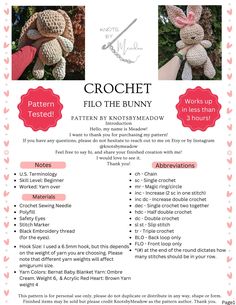 the crochet bunny pattern is shown with instructions for how to make it and how to use it