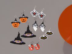 a set of six halloween themed beaded earrings