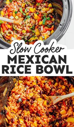 slow cooker mexican rice bowl with text overlay