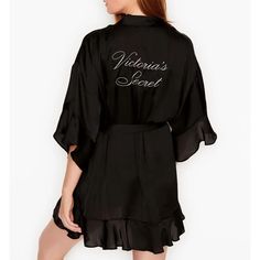 Victoria’s Secret Stunning Black Flouncy Satin Kimono Robe Soft And Luxurious Victoria’s Secret Lettering On Back Size Medium/Large Machine Washable Brand New!! Satin Robes, Victoria Secret Pajamas, Satin Kimono, Silk Pajamas, Sleepwear Robe, Victoria’s Secret, Women's Intimates, Victoria's Secret, Apartment