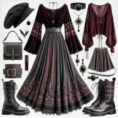 Pagan Aesthetic Clothes, Witch Autumn Outfit, Witchy Cottagecore Aesthetic Outfits, Country Witch Aesthetic, Nature Witch Outfit, Witchy Outfits Fall, Cottage Witch Aesthetic Fashion, Yule Outfits, Gothic Aesthetic Clothes