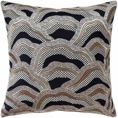 a black and white pillow with wavy lines on it