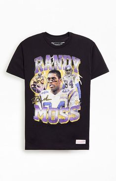 The Randy Moss Legends Collage T-Shirt from Mitchell & Ness showcases the legendary wide receiver in style. With short sleeves, a classic crew neckline, and a dynamic Randy Moss collage front graphic, this tee is perfect for fans who want to celebrate his iconic career.Solid color teeShort sleevesCrew necklineFront graphicStandard fitMachine washable Mitchell & Ness Mens Randy Moss Legends Collage T-Shirt - Black size Medium Randy Moss T Shirt, Randy Moss, Men's Graphic Tees, Orange T Shirts, Wide Receiver, Top Graphic Tees, Vintage Shorts, Mitchell & Ness, Mens Graphic Tee