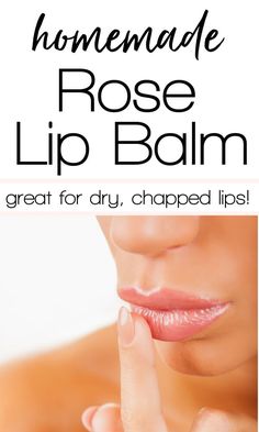 DIY lip balm with rose essential oil! This lip balm is incredible for dry, chapped lips. It's super moisturizing and you can use it on cuticles and dry skin too!