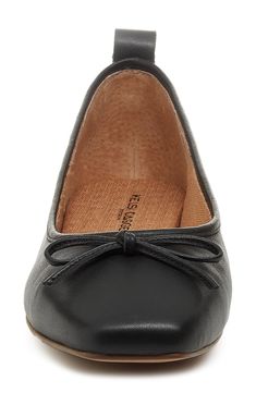 A delicate vamp bow and rear pull-tab create modern appeal on a rich leather ballet flat finished with a squared-off toe. Cushioned footbed Leather upper/textile lining/synthetic sole Imported Womens Ballet Flats, Leather Ballet Flats, Ballet Flat, Pull Tab, Ballet Flats, Brooklyn, Leather Upper, Black Leather, Ballet