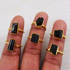 Raw Black Tourmaline Ring, Natural Uncut Tourmaline Ring, Brass Gold Plated Ring Ring, Bohemian Jewelry, Raw Stone Jewelry, C120709 Gemstone - Rough  Black Tourmaline Weight - 3.1gm Stone Size- 10mm Fancy Shape Metal - Brass With Gold Plated Black Tourmaline Rings As Gifts, Black Tourmaline Rings For Gift, Black Tourmaline Gemstone Rings, Raw Black Tourmaline, Black Tourmaline Ring, Raw Stone Jewelry, Tanzanite Stone, Ring Collection, Midi Rings