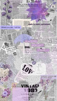 a collage of newspapers with flowers and words