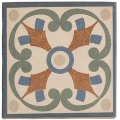 a decorative tile design with blue, brown and white colors