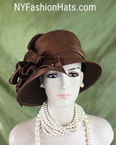 Ladies Classic Brown Custom Made Slant Abstract Stylish Down Brim Satin Formal Designer Fashion Hat. This Elegant Dress Hat Is Embellished With A Large Satin Decorative Bow Embossed With Delicate Small Acrylic Rhinestones Throughout The Bow. Crown Measures 22.5". Standard Sized Fits Most Women Condition Is New Custom Made This Formal Brown Satin Hat Is Suited For Weddings, Formals, Church, Shabbat, Mother Of The Bride Or Groom, Formal Special Occasion Events And Holidays. All Sales Are Final. Big Bow Dress, Special Occasion Hats, Church Lady Hats, Large Brim Hat, Veiled Hats, Occasion Hats, Formal Occasion Dress, Types Of Hats, Bridal Hat