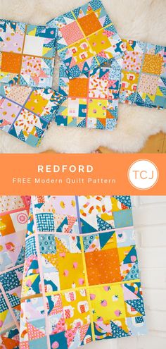 the redford quilt pattern has been made with colorful fabrics and is ready to be sewn