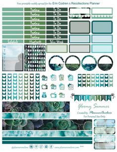 the blue and green planner sticker kit