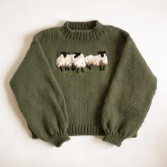 Lillian Greenough - Handmade Knitwear Made in Scotland Sheep, Jumper, Green, White, Black, Instagram