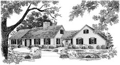 a black and white drawing of a house