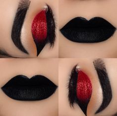 INCREIBLE!!!♡ Black And Red Makeup, Winter Eye Makeup, Maquillage Goth, Makeup Zombie