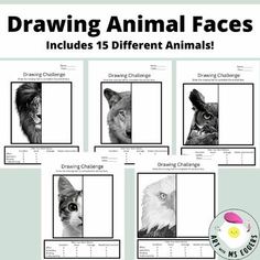 the animal faces worksheet is shown in black and white, with four different pictures