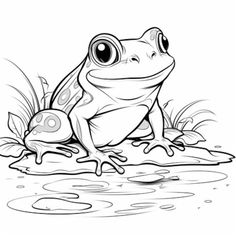 a frog sitting on the ground coloring page