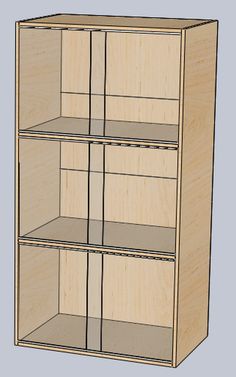 a wooden bookcase with four shelves on the bottom and one shelf above it, in front of a gray background