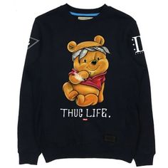 Thug life Winnie the Pooh crew neck Winnie The Pooh Varsity Jacket, Winnie The Pooh Sweatshirt Nike, Rihanna Chris Brown, Hood Rap Shirts, Winnie The Pooh Hunny Shirt, Hip Hop Style Crew Neck T-shirt With Character Print, Swag Clothing, Streetwear Clothing Brand, Girl's Swag