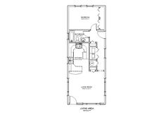 the floor plan for an apartment with one bedroom and two bathrooms, including a living area