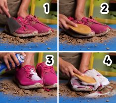 step by step instructions on how to clean pink tennis shoes with a shoe polisher