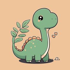 a green dinosaur with a plant in it's mouth on a pink background that says i love you