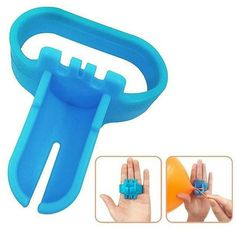 an image of a blue plastic object with two fingers