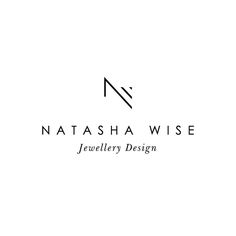 the natasha wise jewelry design logo is shown in black and white on a white background