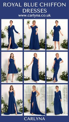 the royal blue chiffon dress is shown in many different angles and sizes, including one