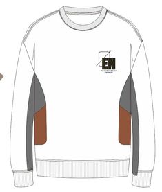 the front and back of a white sweatshirt with brown sleeves, two contrastings on each side