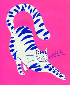 a painting of a cat on a pink background