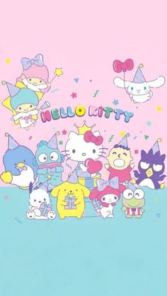 hello kitty wallpaper with many cartoon characters