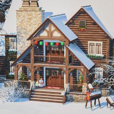 Sims 4 Winter House, Sims 4 Christmas House, Home The Sims 4, Sims 4 Seasons, Snowy Christmas, Casas The Sims 4, Winter Cabin, Winter Home, House Blueprints